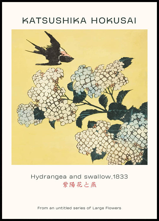 Hydrangeas and Swallow By Hokusai Plakat