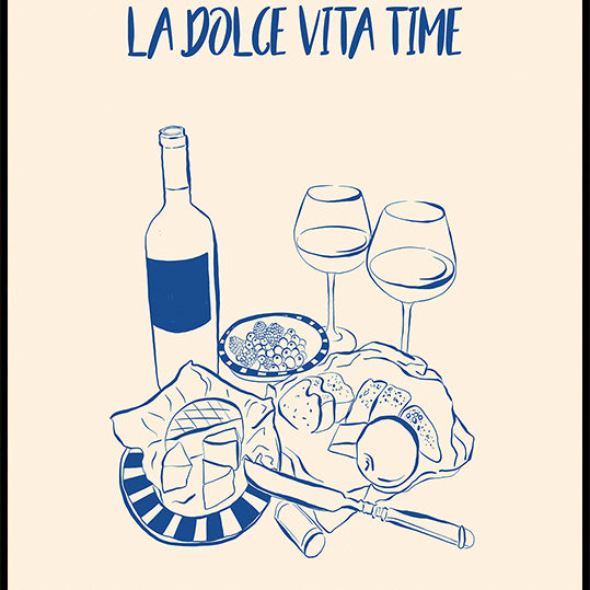 La Dolce Vita Time Print, Wine and Cheese Platter Plakat