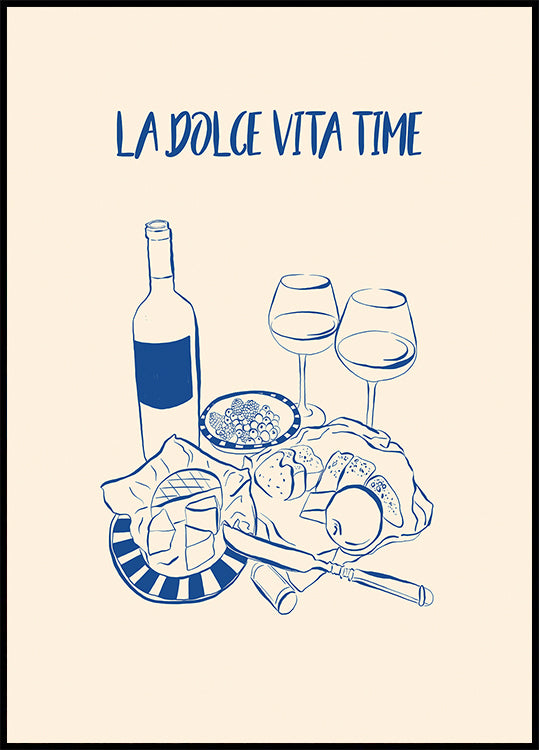 La Dolce Vita Time Print, Wine and Cheese Platter Plakat