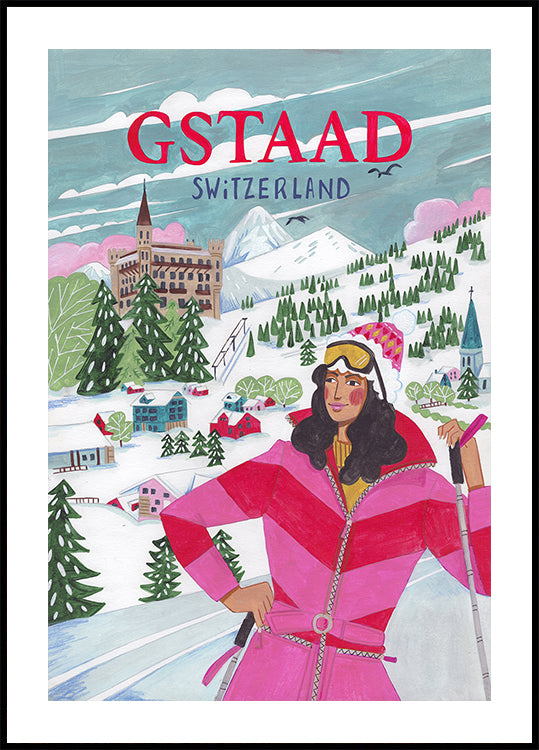 Travel Plakat Woman in Gstaad, Switzerland Plakat