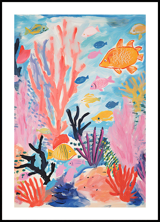 Colorful Coral Reef, Tropical Fish and Sea Plants, Kids Plakat