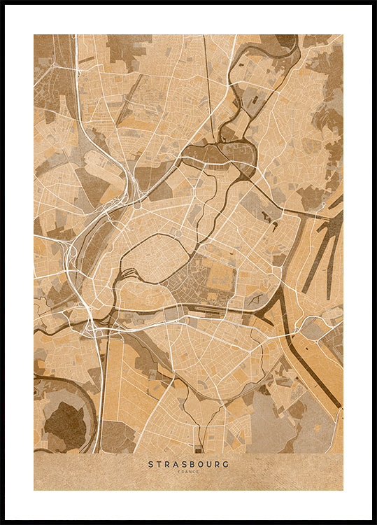 Sepia vintage map of Strasbourg France Plakat