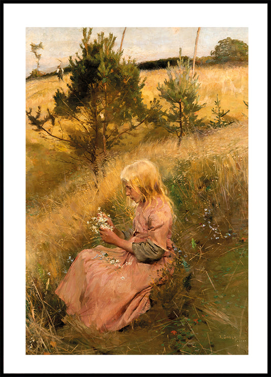 Girl Picking Flowers By Richard Bergh Plakat