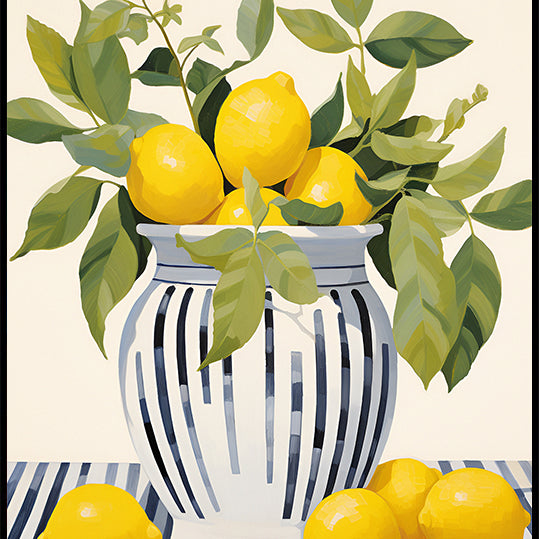 Lemons in a Striped Vase, Mediterranean Still Life Plakat