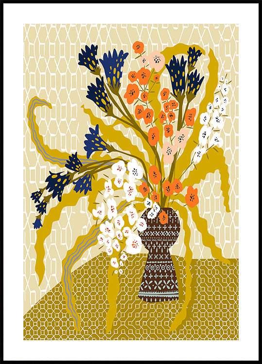 Floral Contemporary Still Life Mustard Yellow Plakat