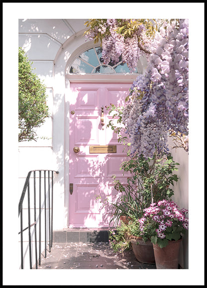 Pink Door with Flowers Plakat