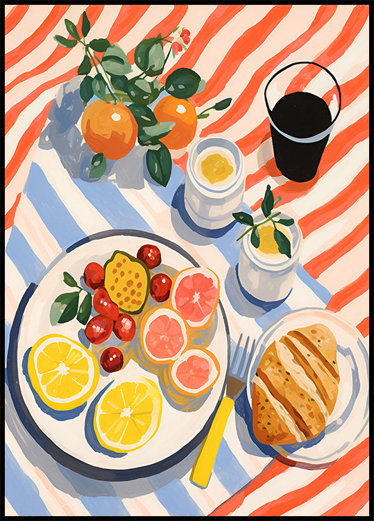 Sunny Breakfast, citrus and croissant art Plakat