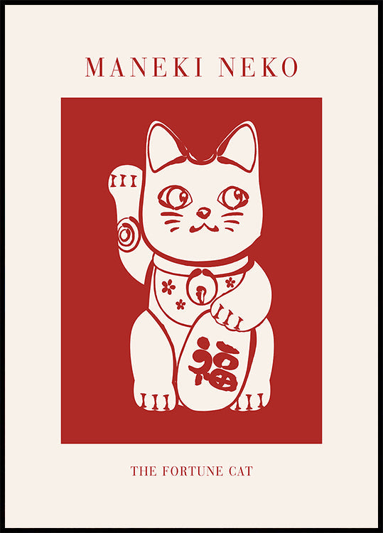 Maneki-Neko Cat Red Plakat