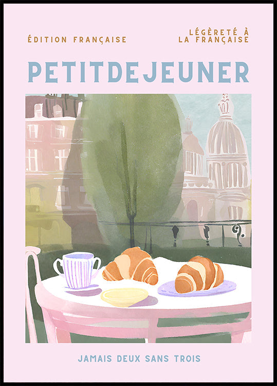 Petit Dejeuner, Croissants, Paris, Pastell Plakat