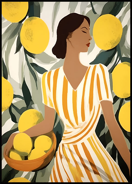 Woman with Lemons, Modern Mediterranean Plakat