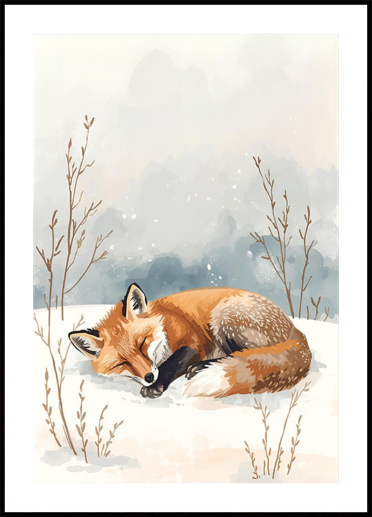 Schlafender Fuchs im Schnee Plakat