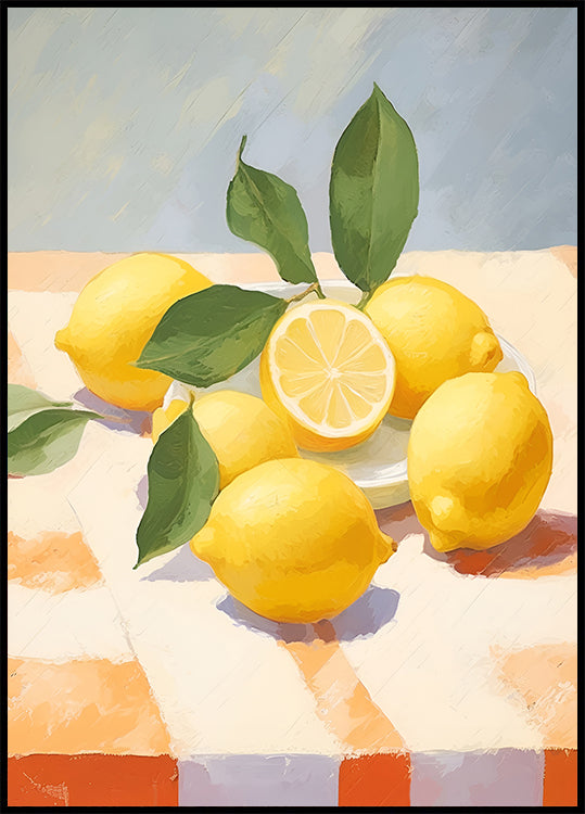 Lemons on Checkered Table, citrus fruit Plakat