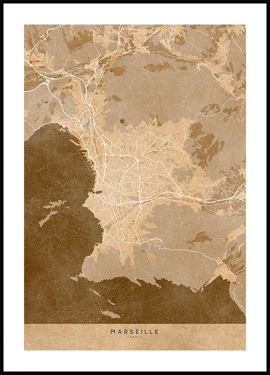 Sepia vintage map of Marseille France Plakat