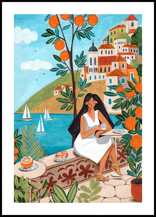 Travel Plakat woman in Mediterranean coast Plakat