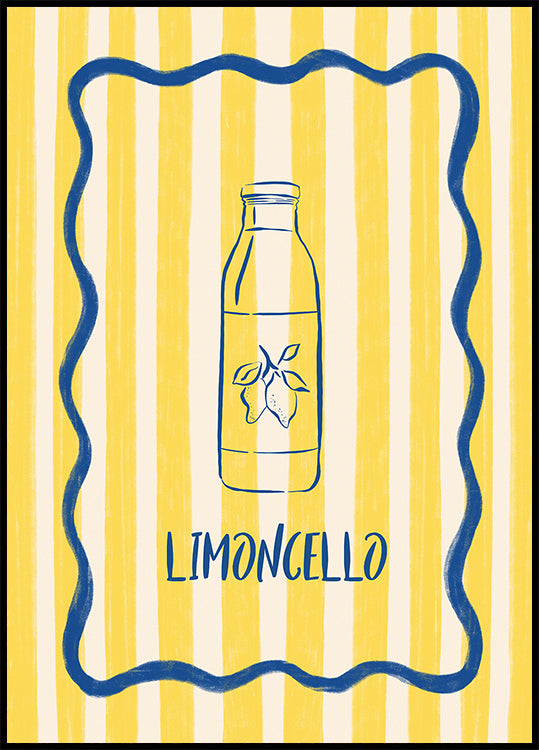 Limoncello, Lemon Bottle On Yellow Striped Plakat