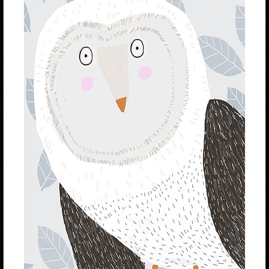 Funny Winter Owl with Grey Leaf Pattern by Artist Carla Daly Plakat