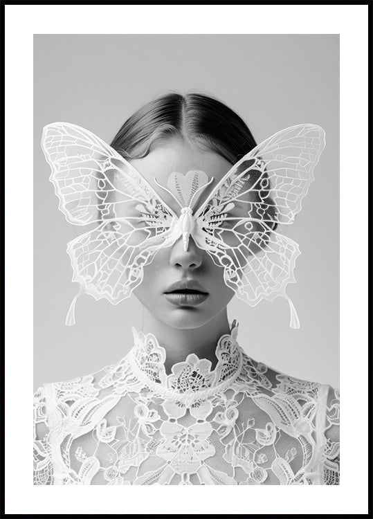 Lady in White with Butterfly Mask Plakat