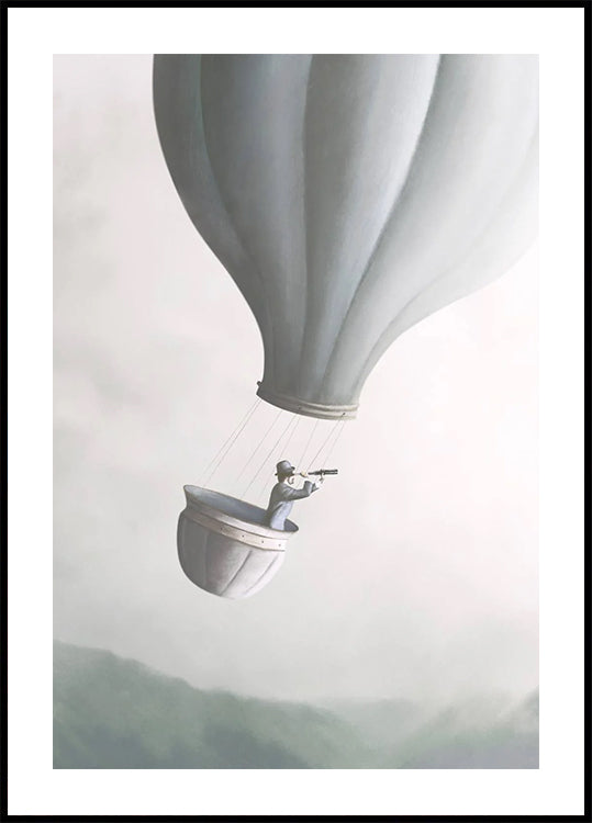 Flying with Hot Air Balloon, whimsical Plakat