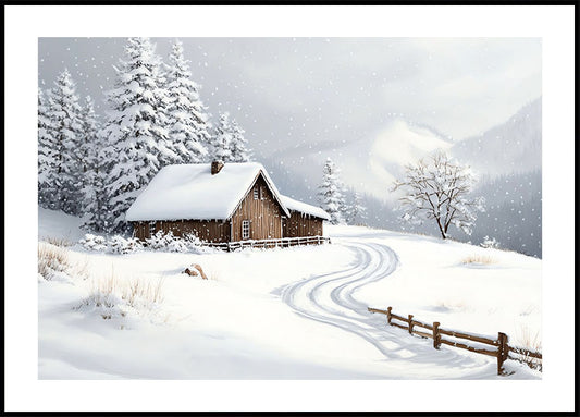 Winter Cozy Cabin in Snowy Forest Plakat