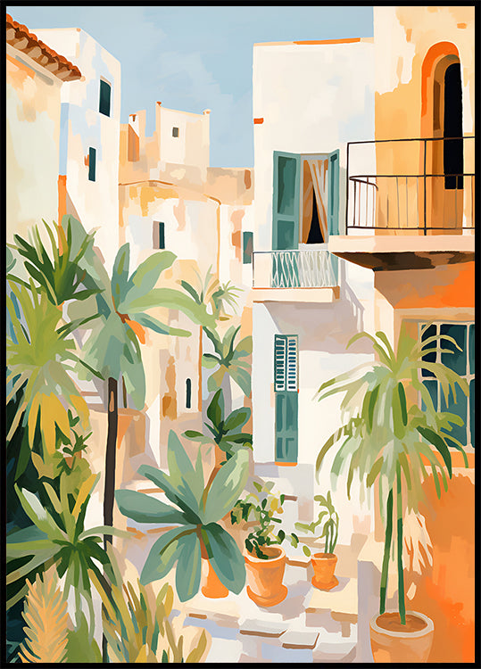 Sunlit Courtyard, Mediterranean terrace Plakat