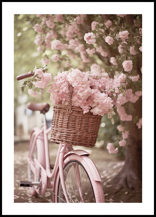 Pink Bike With Flowers Plakat