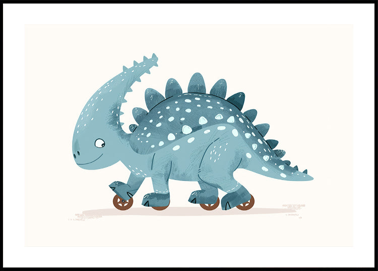 Blue Dinosaur on Wheels Plakat