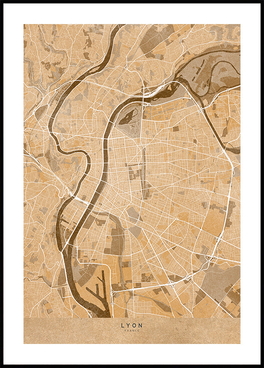 Sepia vintage map of Lyon France Plakat
