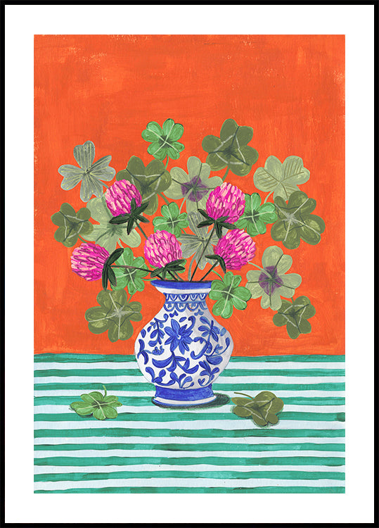Clovers and Pink Blossoms Plakat