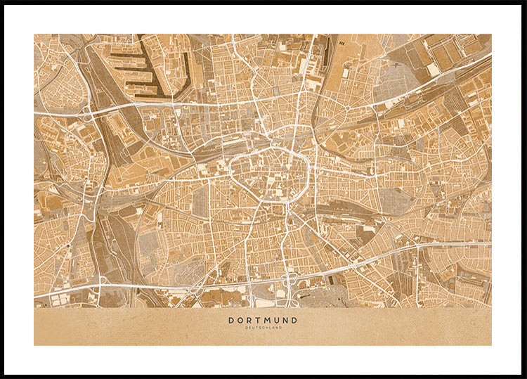 Sepia vintage map of Dortmund Germany Plakat