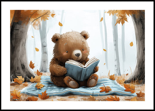 Bear Reading in Autumn Forest Plakat