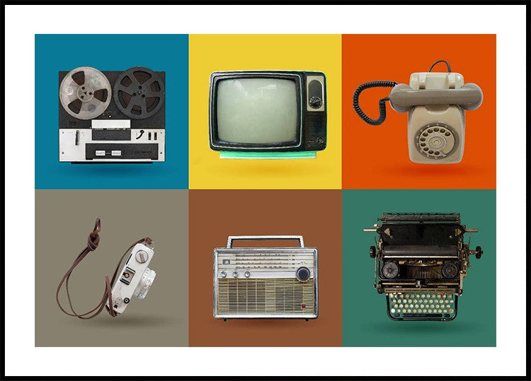 Vintage Colorful Tech Grid, Retro Gadgets Plakat