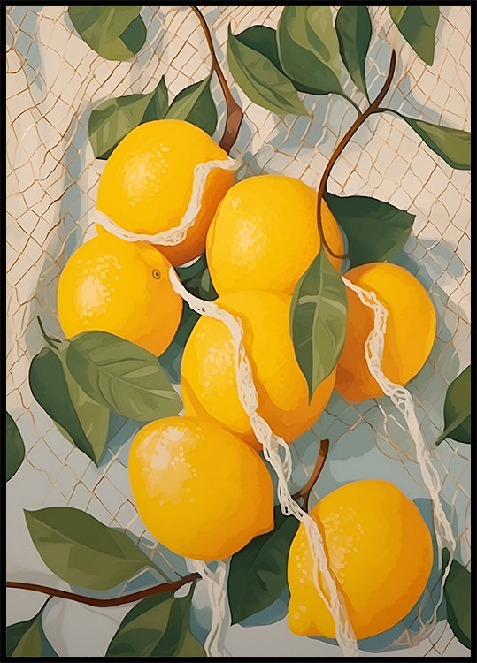 Fresh Lemons in Netting, Citrus Fruit Plakat