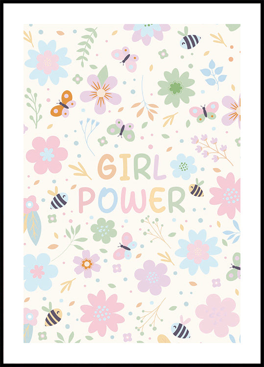 Girl Power Floral Pastel Plakat