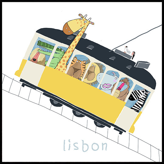 Famous Lisbon Yellow Tram with Jungle Animals by Carla Daly Plakat