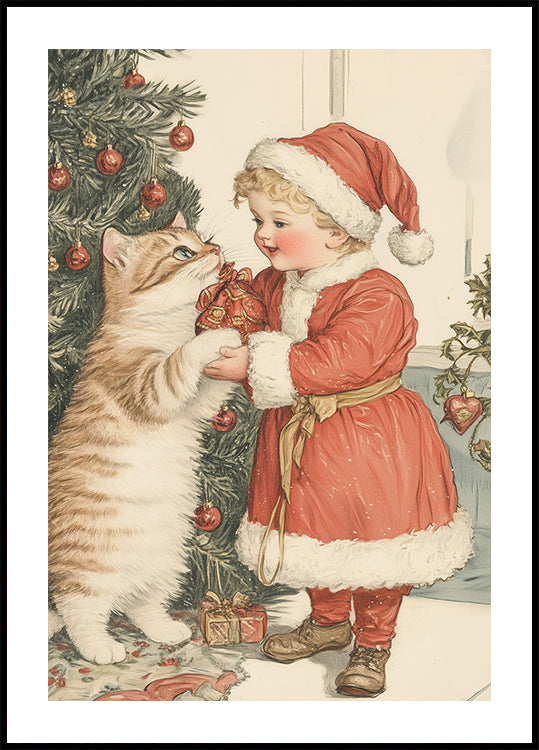 Christmas Kid and Cat Plakat