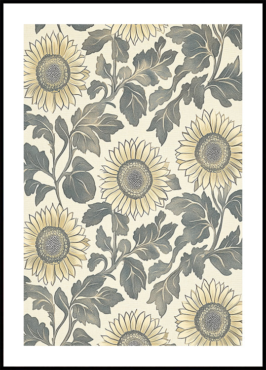 Sunflower Botanical Vintage Pattern Cream Plakat
