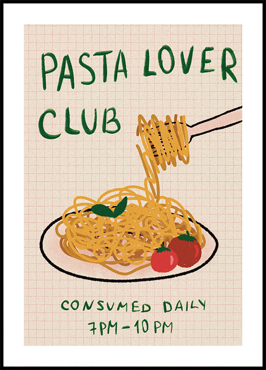 Pasta Lover Club, Hand-drawn Spaghetti Dinner Plakat