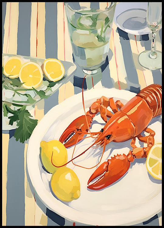 Lobster Lunch, Lemon and Linen, Coastal Table Scene Plakat