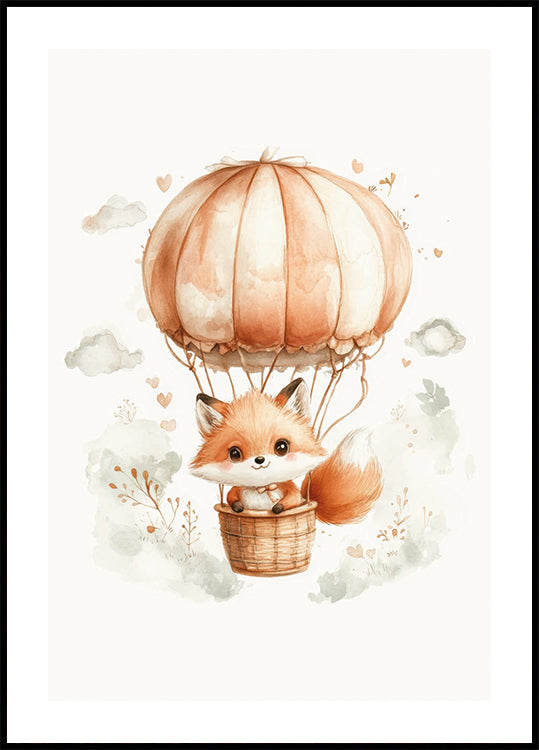 Watercolor Baby Fox on a Balloon Plakat