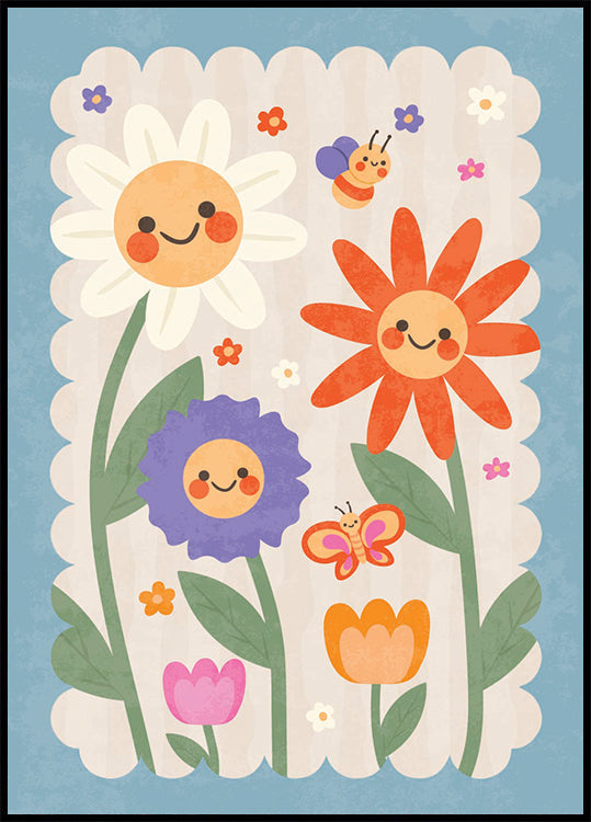 Smiley Flowers, whimsical Floral Plakat