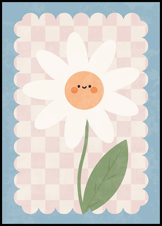 Smiley Flower On Pastel checkered Background Plakat
