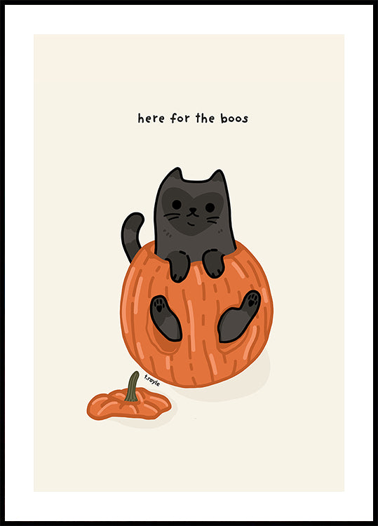 Black Cat Playfully Sitting In A Pumpkin Plakat