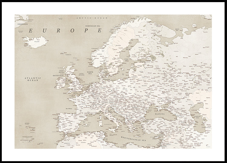 Vintage looking detailed map of Europe Plakat