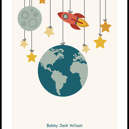 Rocket And Planets, Personalized Baby Boy Plakat