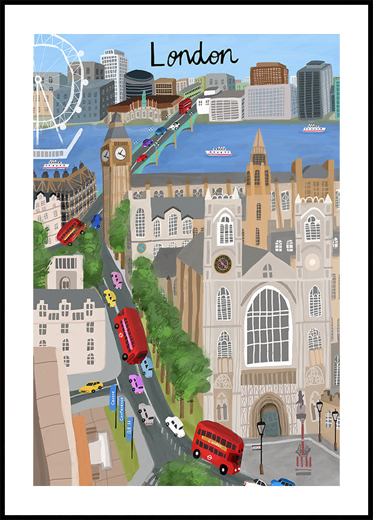 London City with View of the Thames River and Big Ben by Artist Carla DalyPlakat