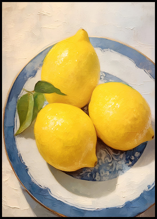 Lemon Still Life, Blue Rimmed Plate Plakat