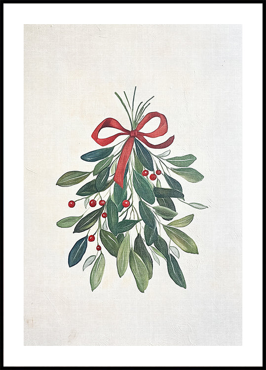 Festive Mistletoe with Red Bow Plakat