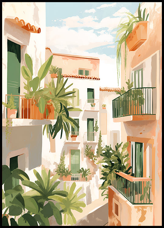 Sunlit Balconies, Mediterranean Courtyard Plakat