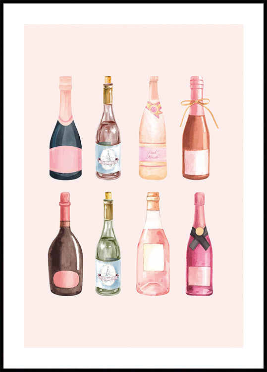 Pop the Bubbly, Watercolor Champagne Bottles Plakat