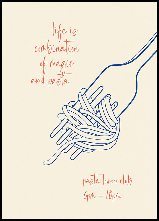 Pasta Quote Print, Fork and Spaghetti, Magic and Pasta, Italian Food Lover Plakat